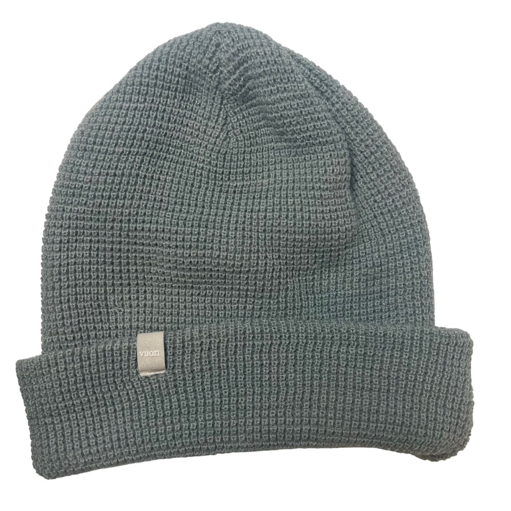 Vuori Waffle Knit Beanie Grey One Size V864 Cuffed Logo Patch Hat